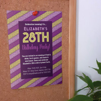 Name & Age Birthday Party Celtic Stripe Purple Invitation