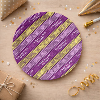 Name & Age Birthday Party Celtic Stripe Purple Paper Plate