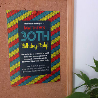 Name & Age Birthday Party Celtic Stripe Red Blue Invitation