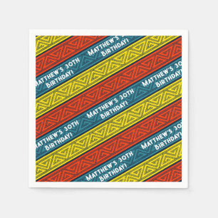 Name & Age Birthday Party Celtic Stripe Red Blue Napkin