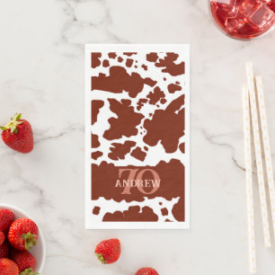 Name Age Brown Cow Spots Print Farmer Birthday Napkin