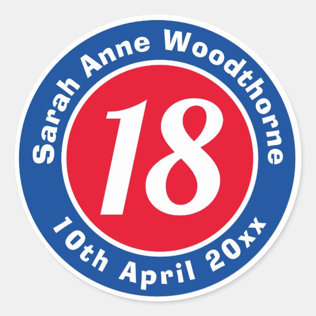 Name, Age, & Date on a Birthday Classic Round Sticker (Front)
