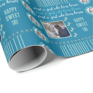 Name Age Photo Just a Girl Who Loves Horses Blue Wrapping Paper