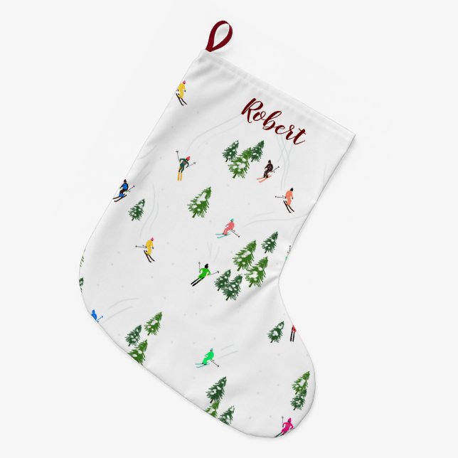  Name Alpine Skiers Skiing Ski Winter Trees   Large Christmas Stocking (Front (Hanging))