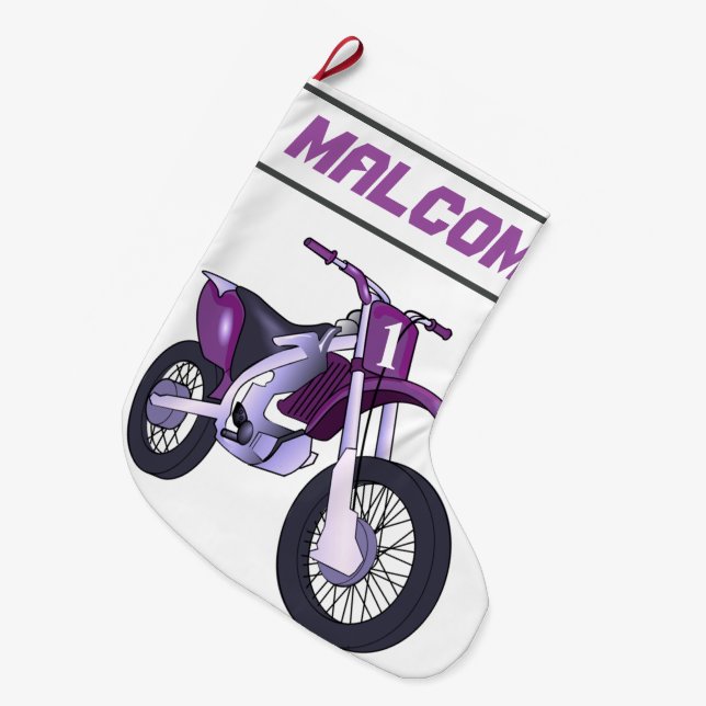 NAME and Age or Number Dirt Bike Motorcycle Large Christmas Stocking (Front (Hanging))
