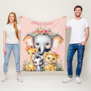 Name and Birthday Custom Safari Nursery Fleece Blanket