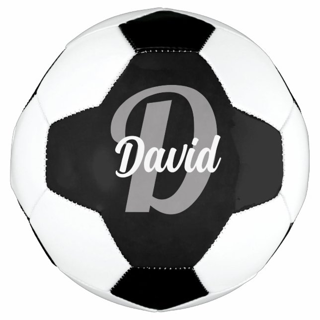 Name And First Letter On Black Soccer Ball (Front)