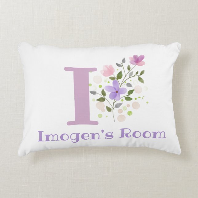 Name and Initial on a Floral Design. Pretty Decorative Cushion (Front)