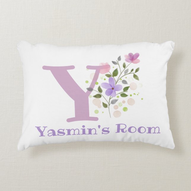 Name and Initial on a Floral Design. Pretty Decorative Cushion (Front)