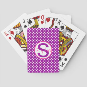 Name and Initial, Polka Dots with Pink and Purple Playing Cards