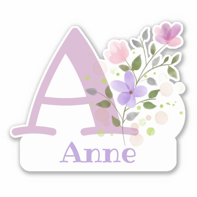 Name and Initial with Floral Design Cut-Out Sticke (Front)