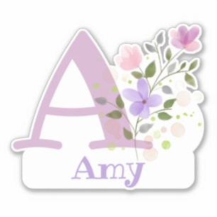 Name and Initial with Floral Design Cut-Out Sticke