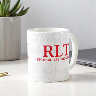 Name and Initials Personalised Modern Red Monogram Coffee Mug