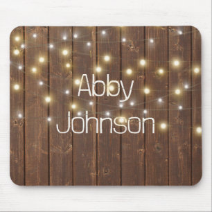 Name and Light String on Oak Mouse Pad