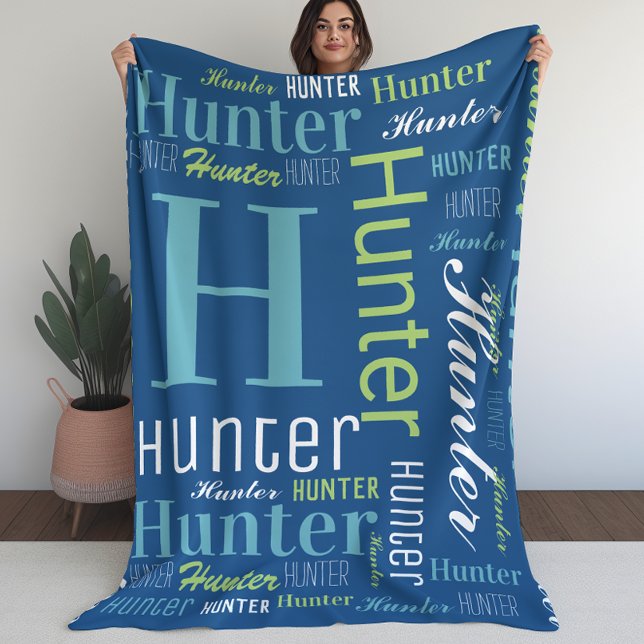 Name and Monogram Cloud Word Art Blanket For Boys  (Name and Monogram Cloud Word Art Blanket For Boys)