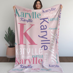 Name and Monogram Cloud Word Art Blanket For Girls