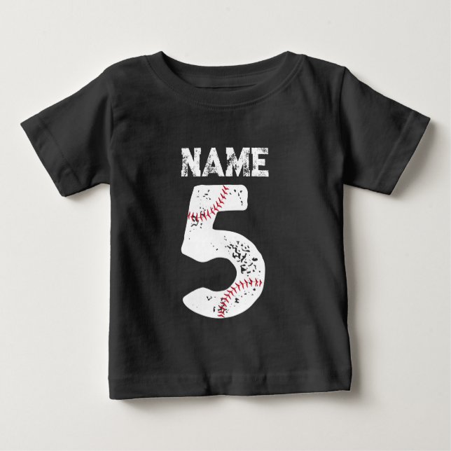 Name and Numbered 5 Baseball, Baseball Team Baby T-Shirt (Front)