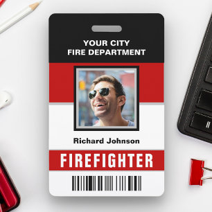 Name and Photo Fire Department Firefighter ID Card ID Badge