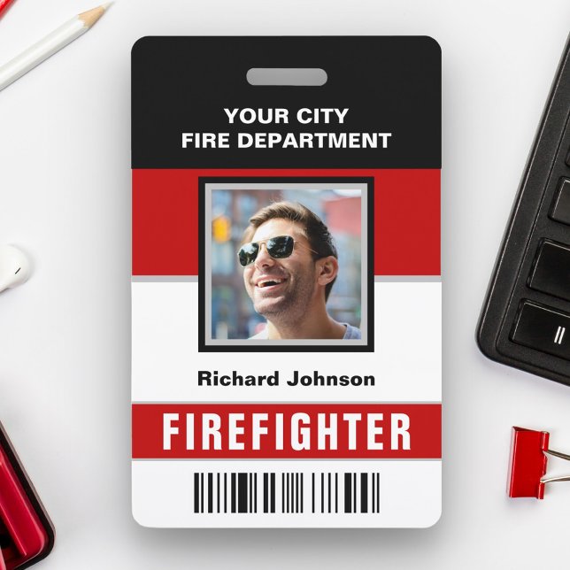 Name and Photo Fire Department Firefighter ID Card ID Badge (Creator Uploaded)