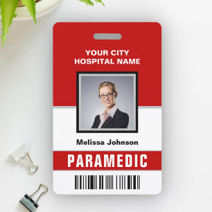 Name and Photo Medical Emergency Paramedic ID Card ID Badge