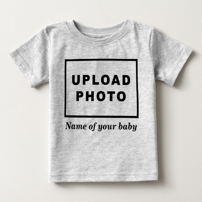 Name and Photo of Your Baby on Grey Baby T-Shirt (Front)