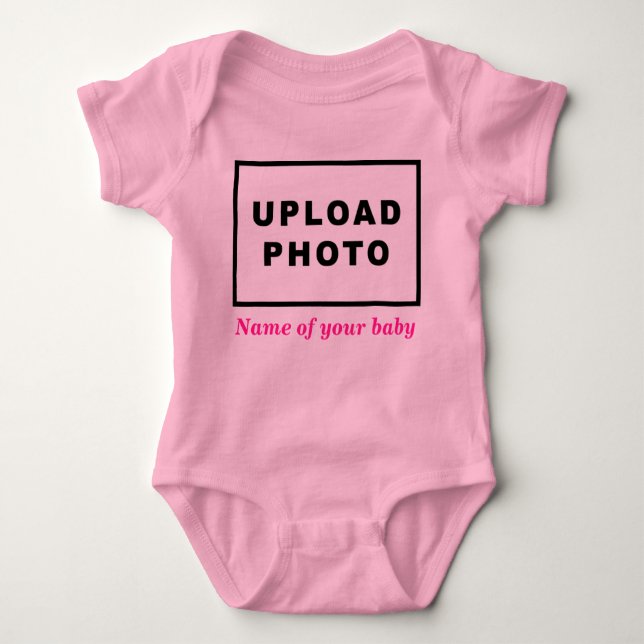 Name and Photo of Your Baby on Pink Baby Bodysuit (Front)