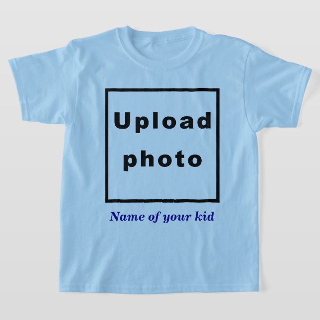 Name and Photo of Your Kid on Light Blue Kids T-Shirt (Laydown)