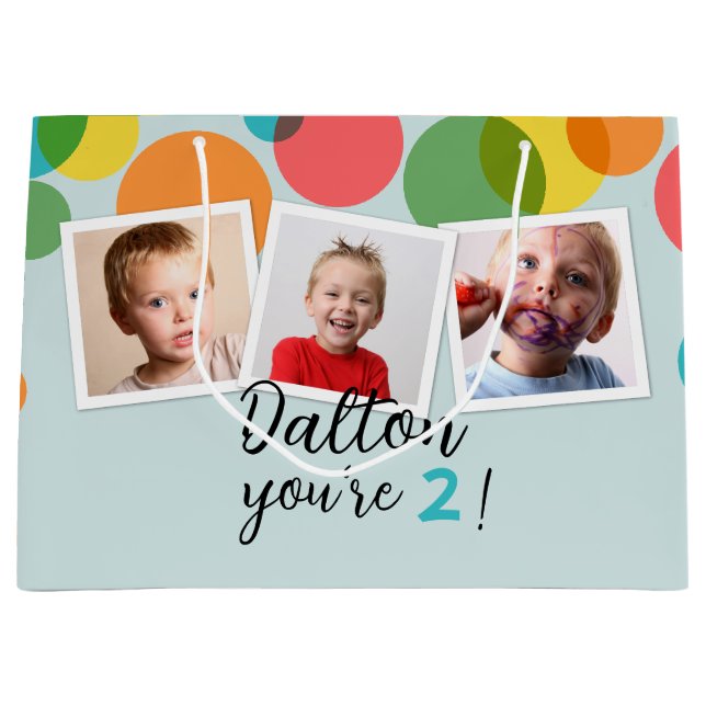 Name and Photos Boys Birthday Personalised Large Gift Bag (Front)