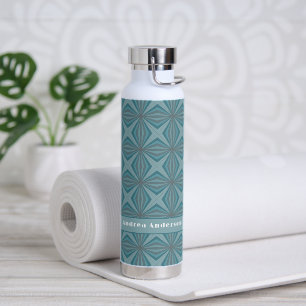 Name and Retro pattern in muted teal and grey  Water Bottle