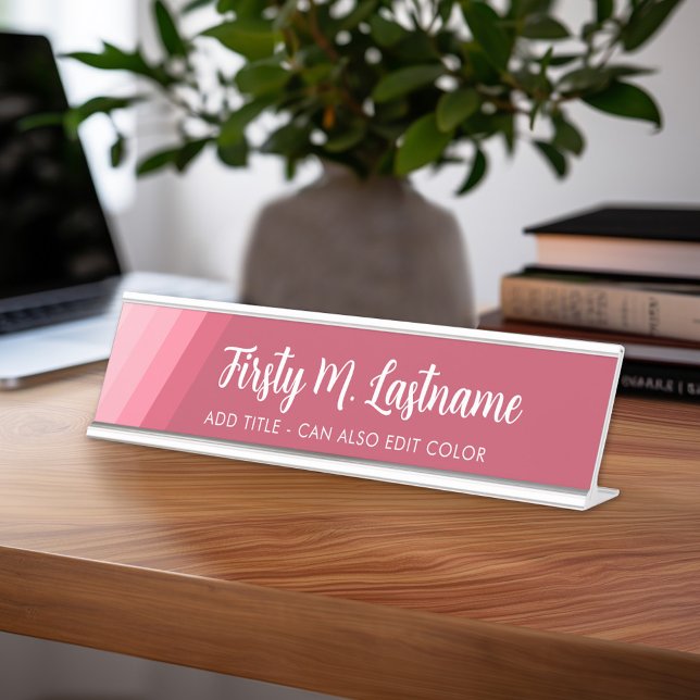 Name and Title Calligraphy - Retro Stripes Rose Desk Name Plate (Personalized Desk Sign with Name and Title - Custom Executive Name Plate)