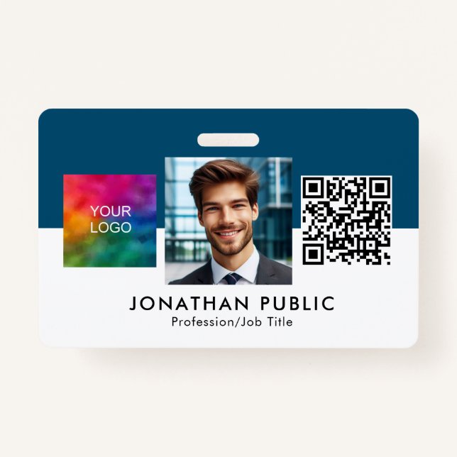 Name And Title Logo QR Code Employee ID Card Badge (Front)