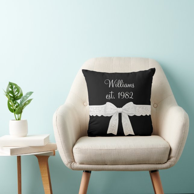 Name and Wedding Year with White Bow Cushion (Chair)