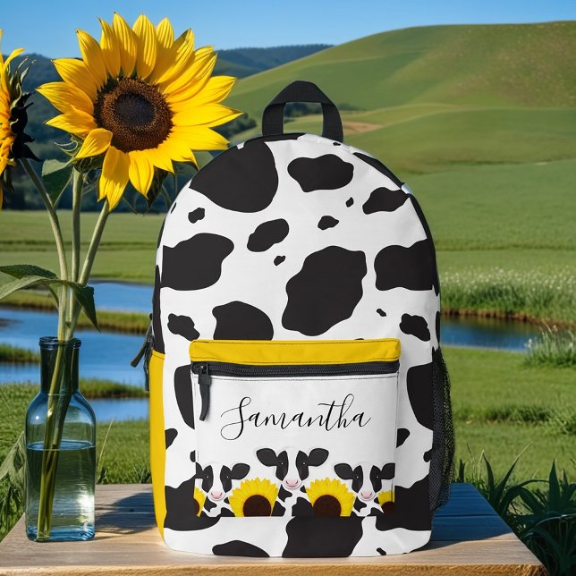 Name Animal Cow Sunflower Printed Backpack (Get this personalized cow backpack. Simply add a name then add this bag to your cart.)