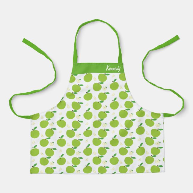 Name Apple Fruit Green White Food Pattern Apron (Front)