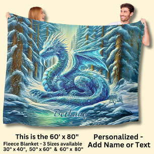 Name, Aqua Blue Ice Dragon Near Pond Fleece Blanket