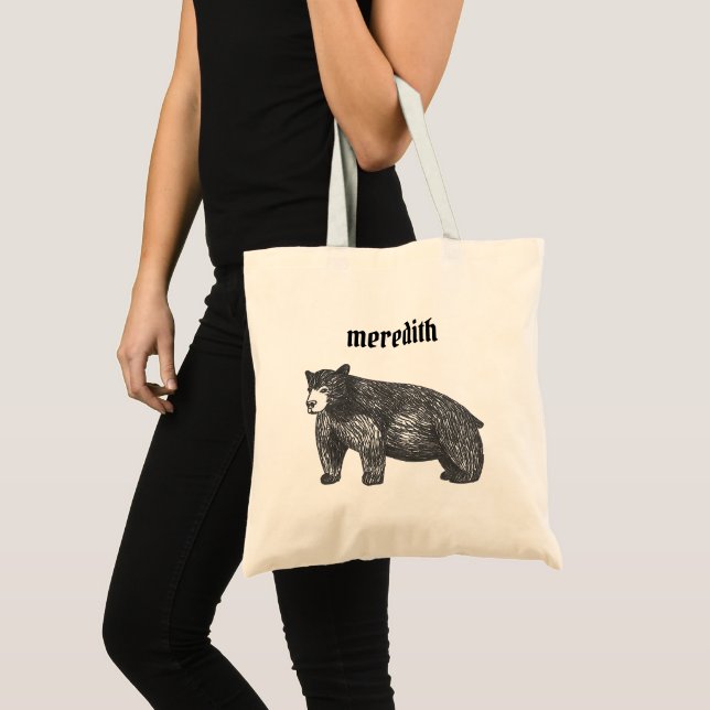 Name Artistic Rustic Black Bear Tote Bag (Front (Product))