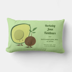 Name Avocado and Pit Cartoon Birth Information Lumbar Cushion