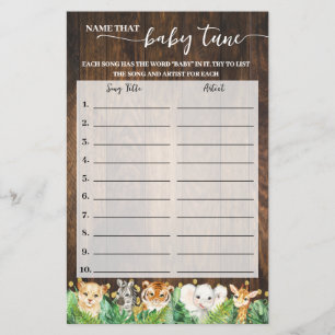 Name Baby Tune Safari Baby Shower Game Card