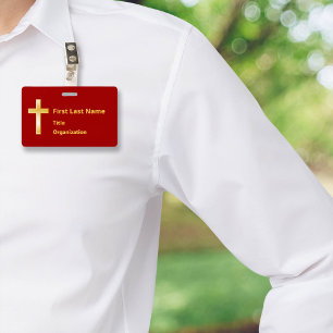 Name Badge with Christian Gold Cross ID Badge