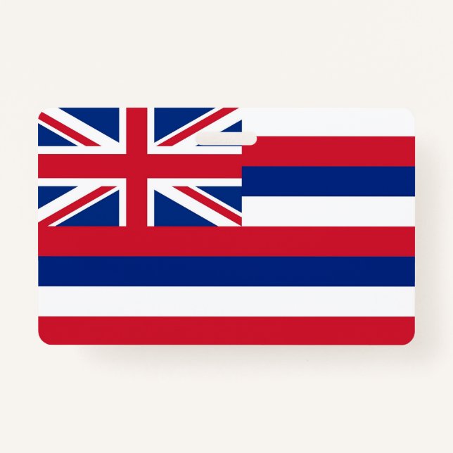 Name Badge with flag of Hawaii State, USA ID Badge (Front)