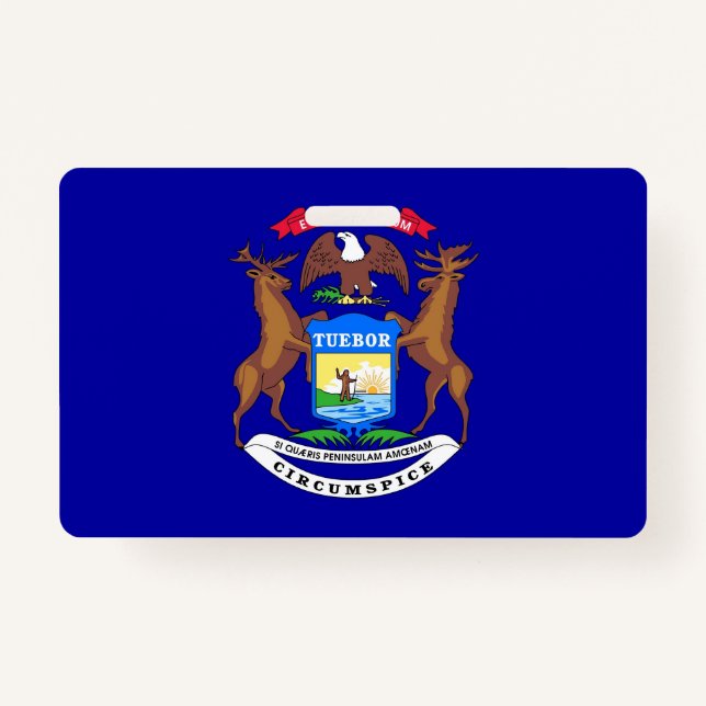 Name Badge with flag of Michigan State, USA ID Badge (Front)