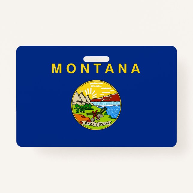 Name Badge with flag of Montana State, USA ID Badge (Front)