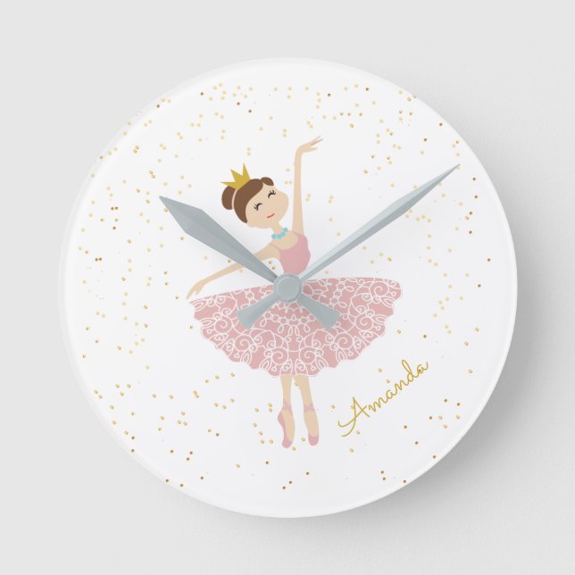 name ballerina personalise round clock (Front)