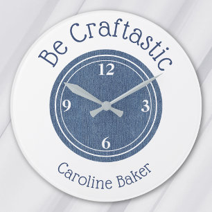 Name, Be Craftastic Blue Denim Print Round Large Clock