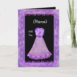 NAME Be My Bridesmaid with PURPLE Gown &  Rose Invitation