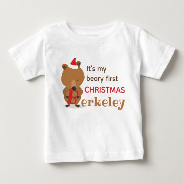 Name Bear First Christmas Baby T-Shirt (Front)