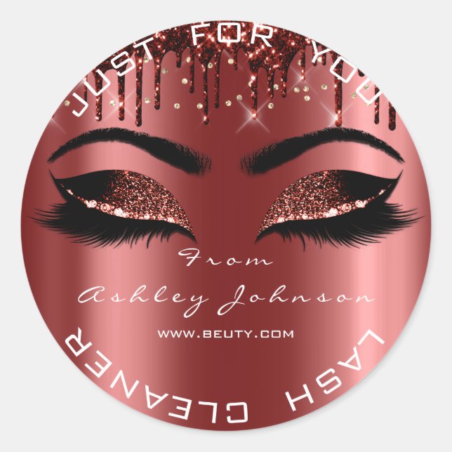 Name Beauty Lashes Burgundy Gold Lashes Eyes Classic Round Sticker (Front)
