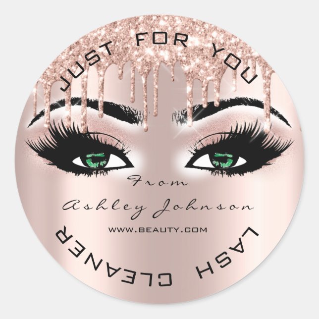 Name Beauty Lashes Drips Pink Green Lashes Cleaner Classic Round Sticker (Front)