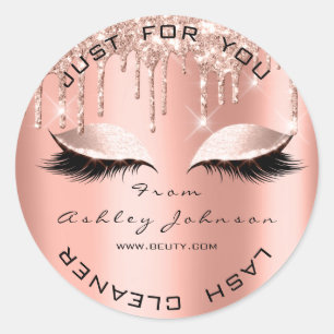 Name Beauty Lshes Drips Coral Gold Lashes Cleaner Classic Round Sticker