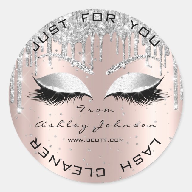Name Beauty Lshes Drips Rose Grey Lashes Confetti Classic Round Sticker (Front)